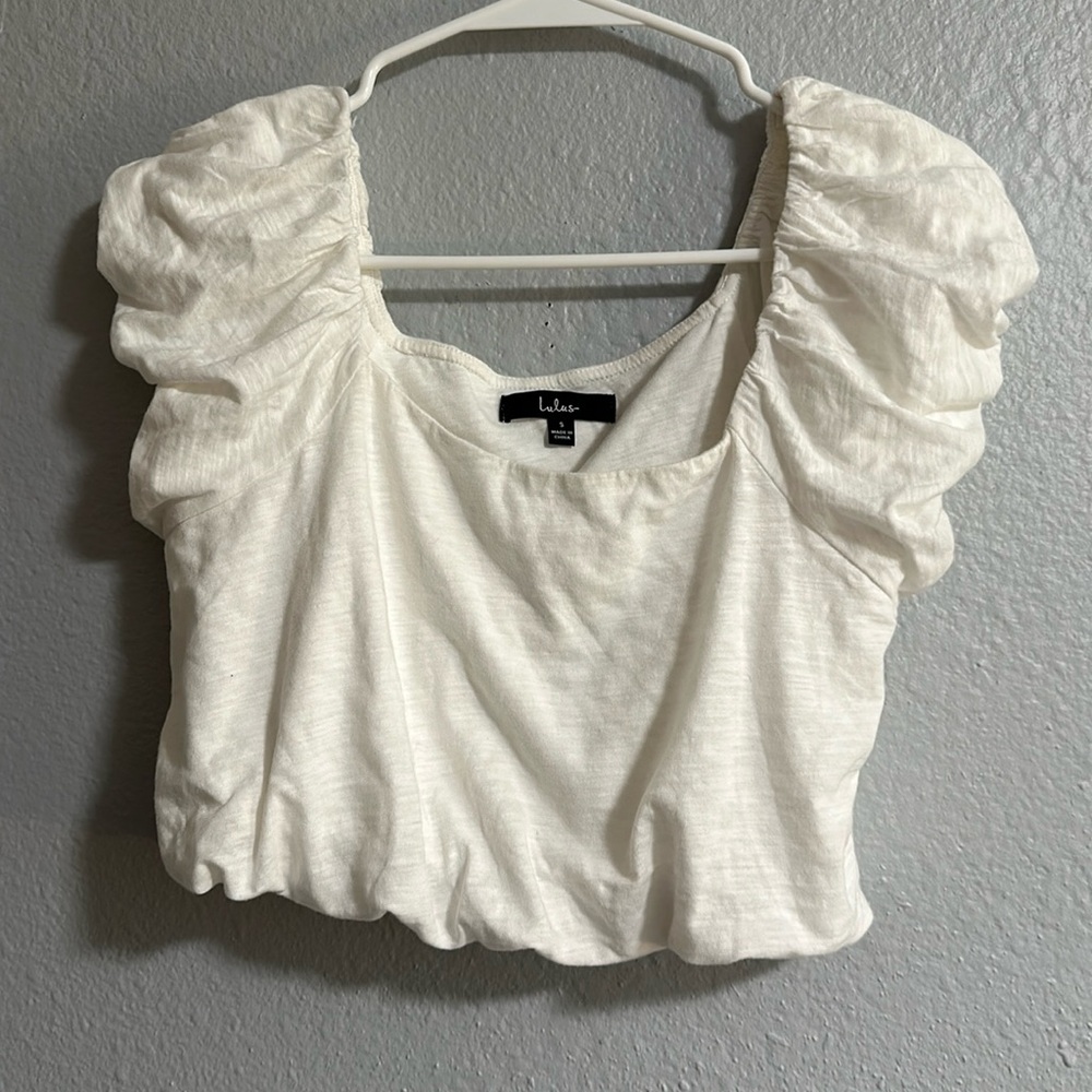 Lulus white puff sleeve crop shirt